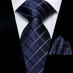 Men's navy blue plaid tie, silk material, for formal occasions