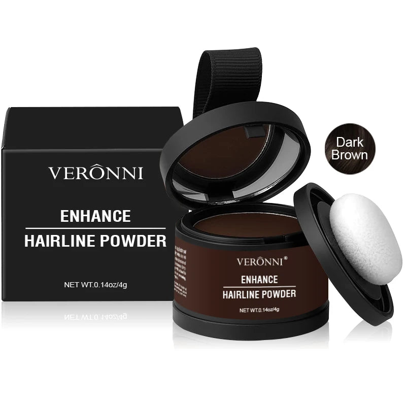 Dark brown hair line powder for thinning hair in compact with applicator