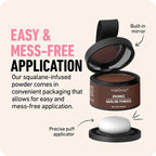 Hair line powder for thinning hair in compact packaging with built-in mirror