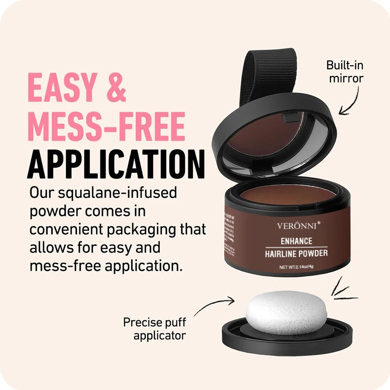 Hair line powder for thinning hair in compact packaging with built-in mirror