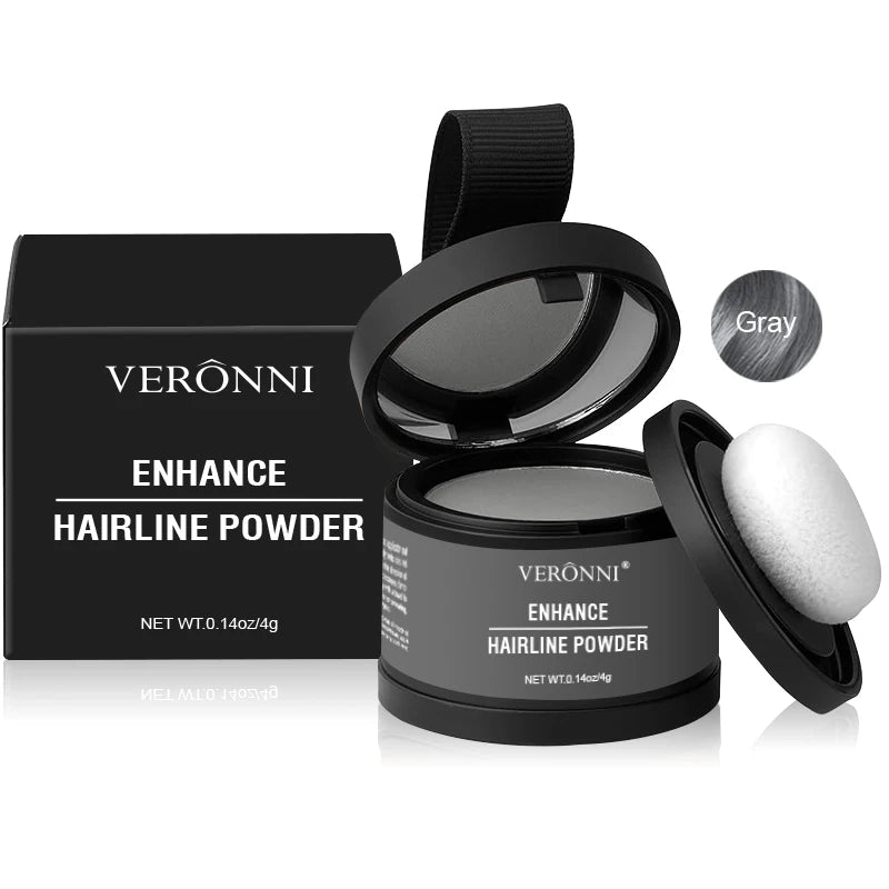 Gray hair line powder for thinning hair, easy application with puff