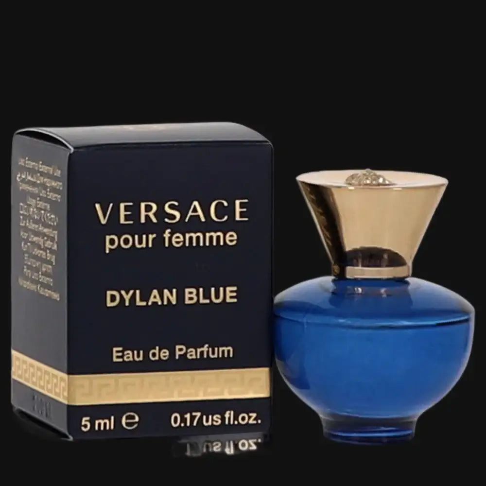 Versace Pour Femme Dylan Blue perfume in a blue bottle with elegant gold cap and box