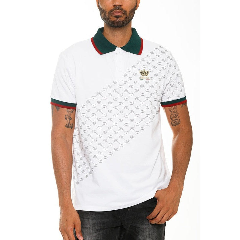 WEIV men's Version Couture polo button down white shirt with green and red collar and cuffs