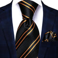 Elegant black and gold tie with matching pocket square for how fold a pocket square