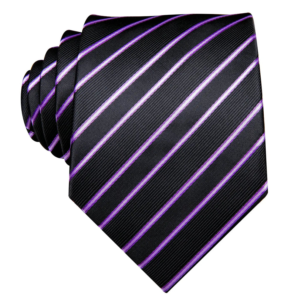 Black striped necktie, satin material, perfect for formal occasions