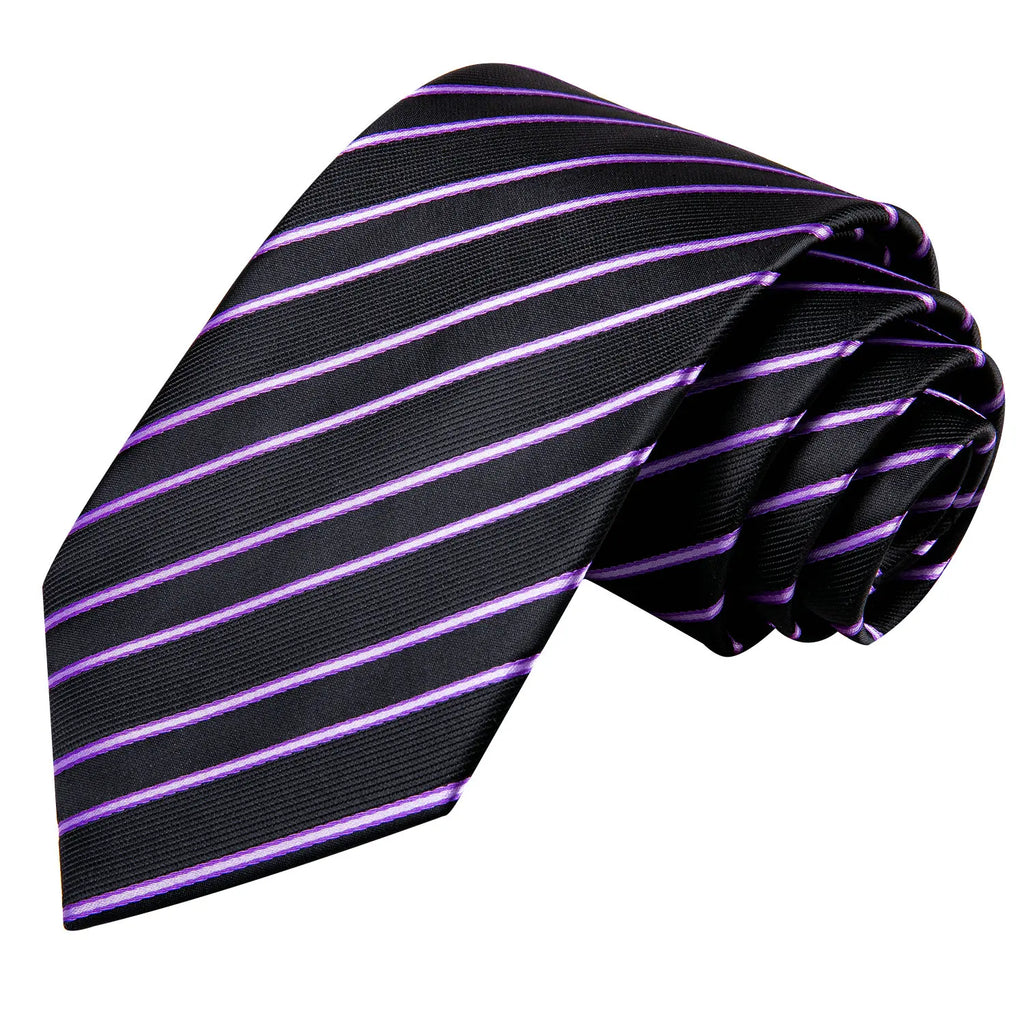 Black and purple striped necktie for formal occasions, necktie how to tie