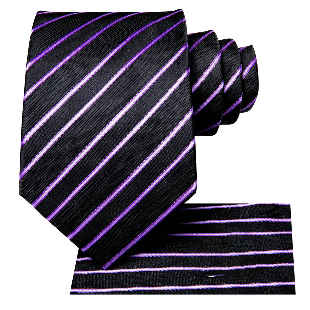 Black and purple striped necktie for formal occasions, necktie how to tie