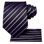 Black and purple striped necktie for formal occasions, necktie how to tie