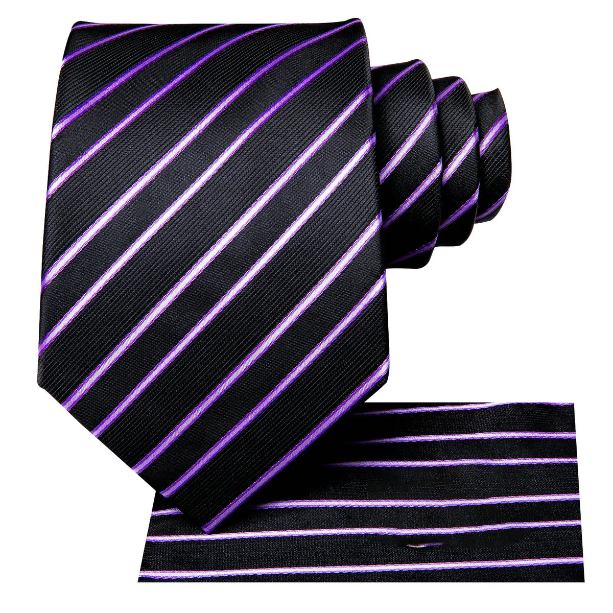 Black and purple striped necktie for formal occasions, necktie how to tie