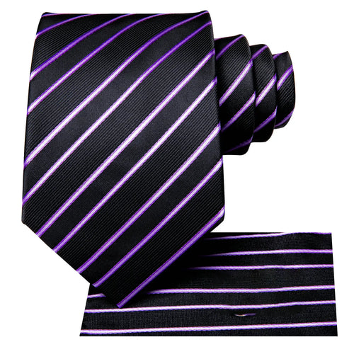 Black and purple striped necktie for formal occasions, necktie how to tie