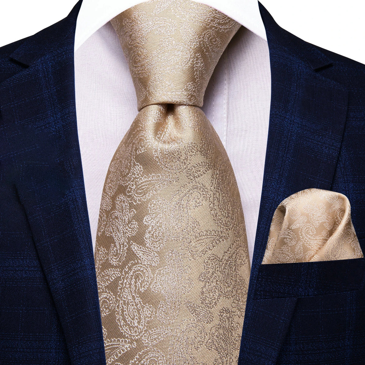 Men's gold colour tie with paisley pattern for formal occasions