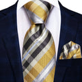Men's yellow plaid tie with matching pocket square, how fold a pocket square