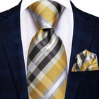 Men's yellow plaid tie with matching pocket square, how fold a pocket square