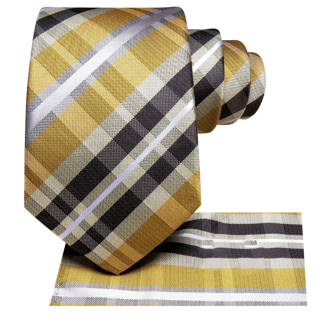 Gold and black plaid tie with matching pocket square, how fold a pocket square