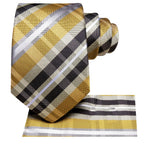 Gold and black plaid tie with matching pocket square, how fold a pocket square