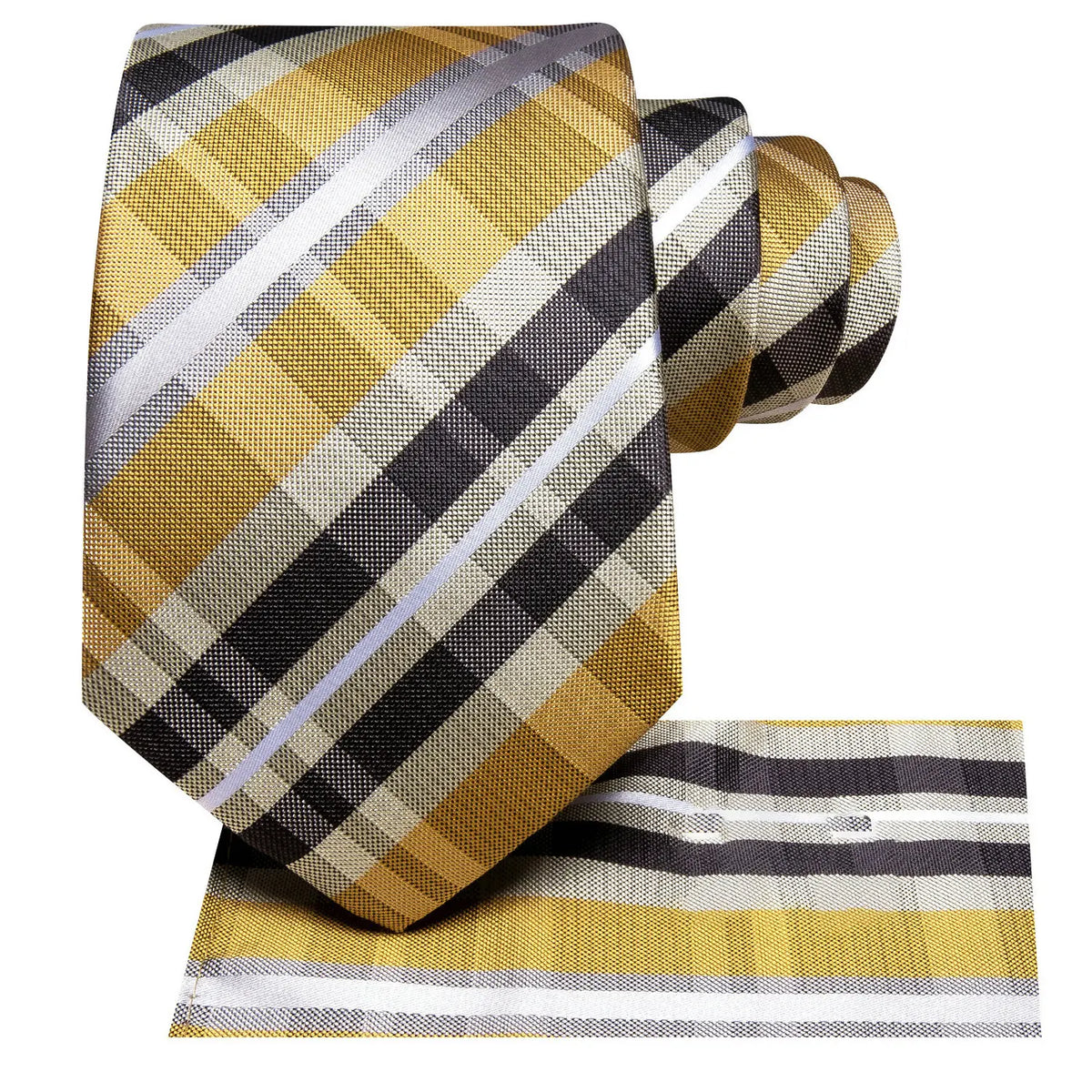 Gold and black plaid tie with matching pocket square, how fold a pocket square