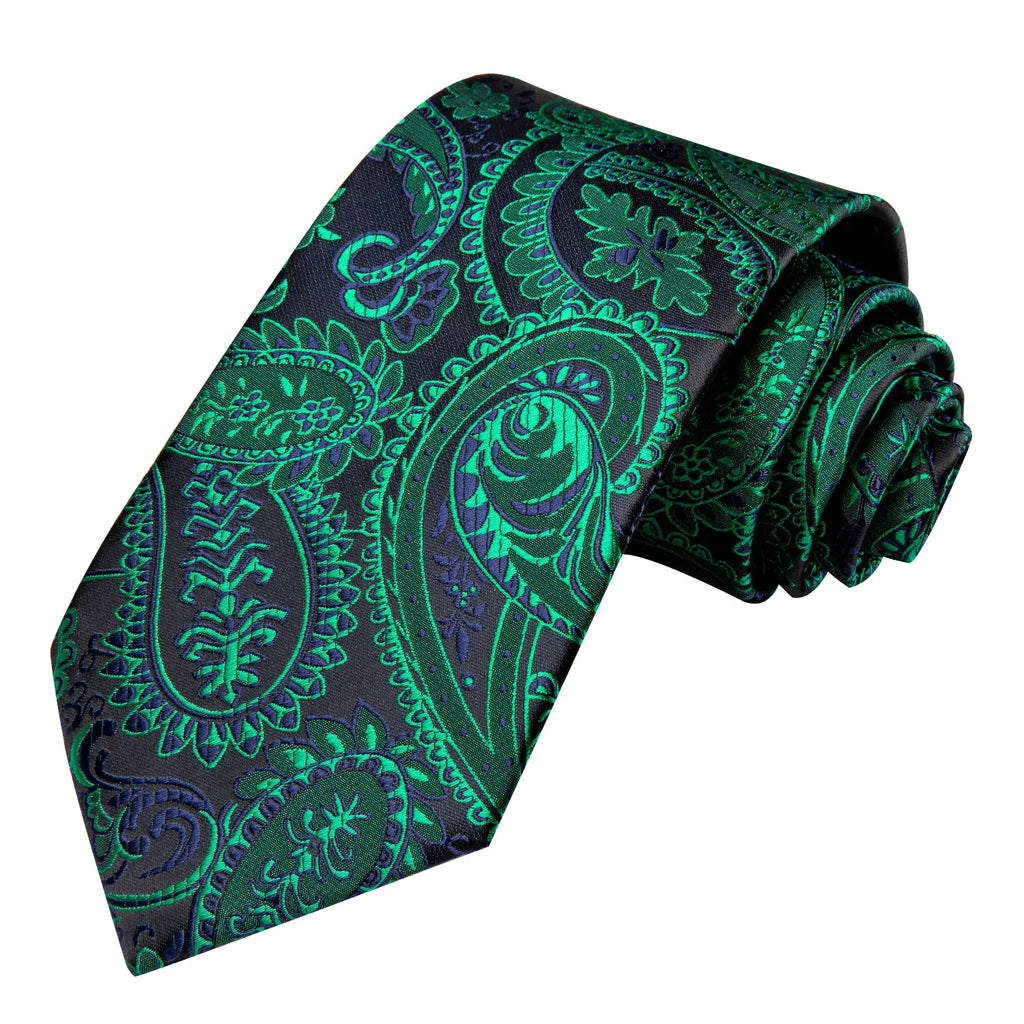 Green paisley silk tie, perfect for formal events. Learn how fold a pocket square.