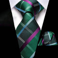 Green plaid tie set with a matching pocket square, perfect for formal events, how fold a pocket square
