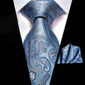 Men's blue paisley tie and pocket square set, perfect for formal events