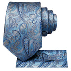 Men's blue paisley tie, silk material, perfect for formal wear, how to tie men's tie