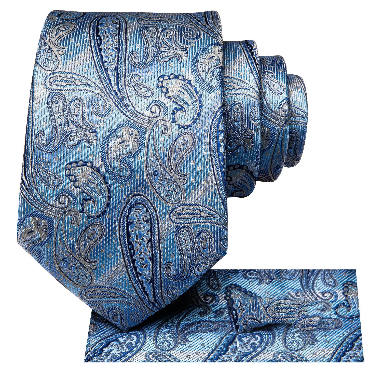 Men's blue paisley tie, silk material, perfect for formal wear, how to tie men's tie