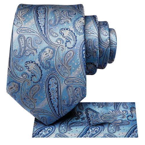 Men's blue paisley tie, silk material, perfect for formal wear, how to tie men's tie