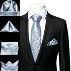 Men's blue paisley tie and pocket square set for formal occasions