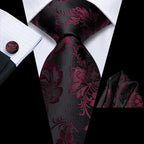 Mens floral necktie in burgundy and black, perfect for formal events
