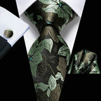 mens floral necktie in green and black silk for formal occasions