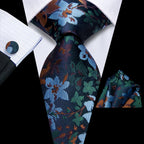 Mens floral necktie, navy blue silk, perfect for formal occasions