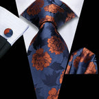 Mens floral necktie in navy with orange flowers for formal occasions