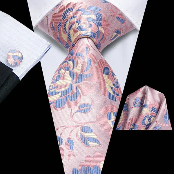 mens floral necktie in pink and blue for formal occasions