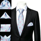 Flamingo patterned necktie and pocket square set for formal events