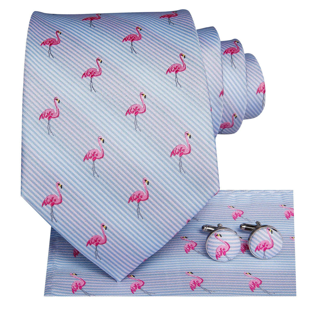 Pink flamingo necktie set, silk material, how to tie necktie