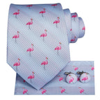 Pink flamingo necktie set, silk material, how to tie necktie