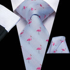 Men's flamingo necktie, cotton, perfect for summer events, necktie how to tie