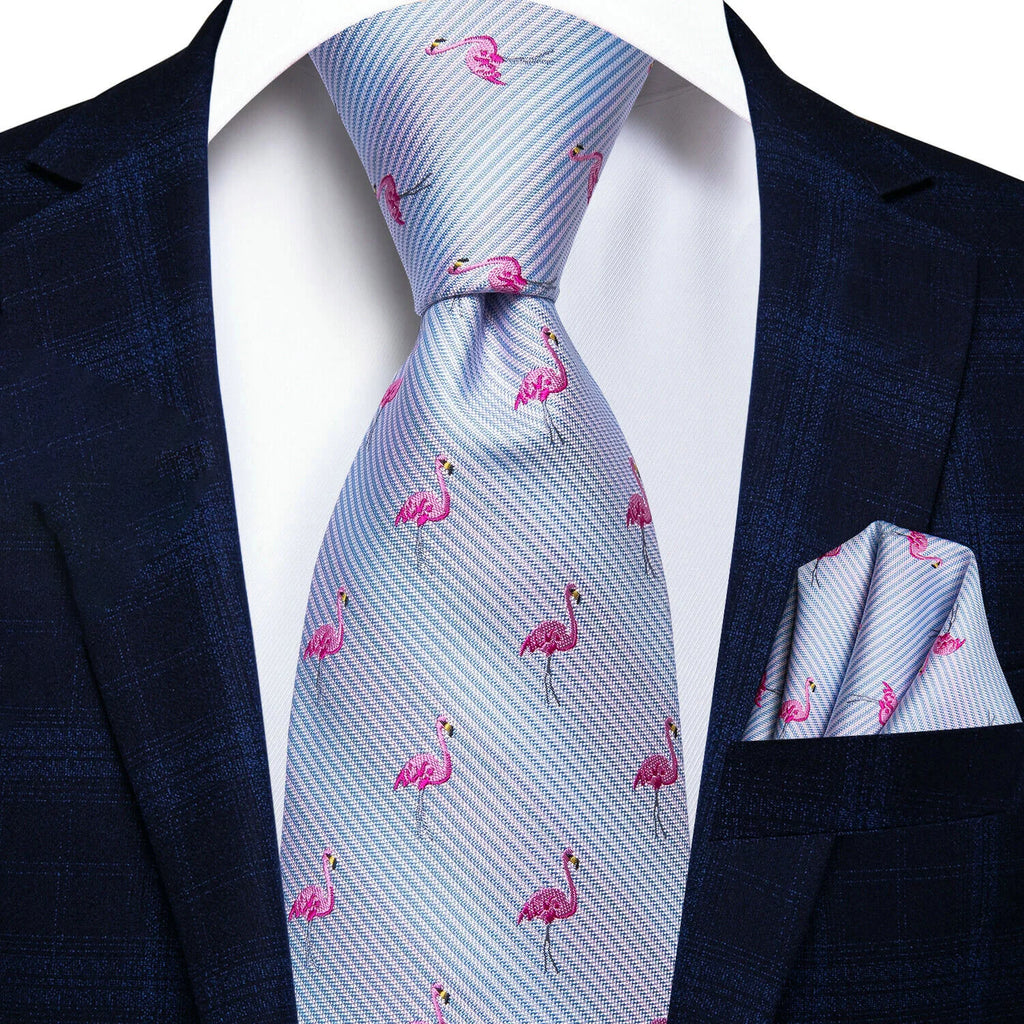Flamingo patterned necktie for festive events, silk fabric, stylish accessory
