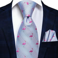 Flamingo patterned necktie for festive events, silk fabric, stylish accessory