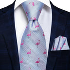 Flamingo patterned necktie for festive events, silk fabric, stylish accessory