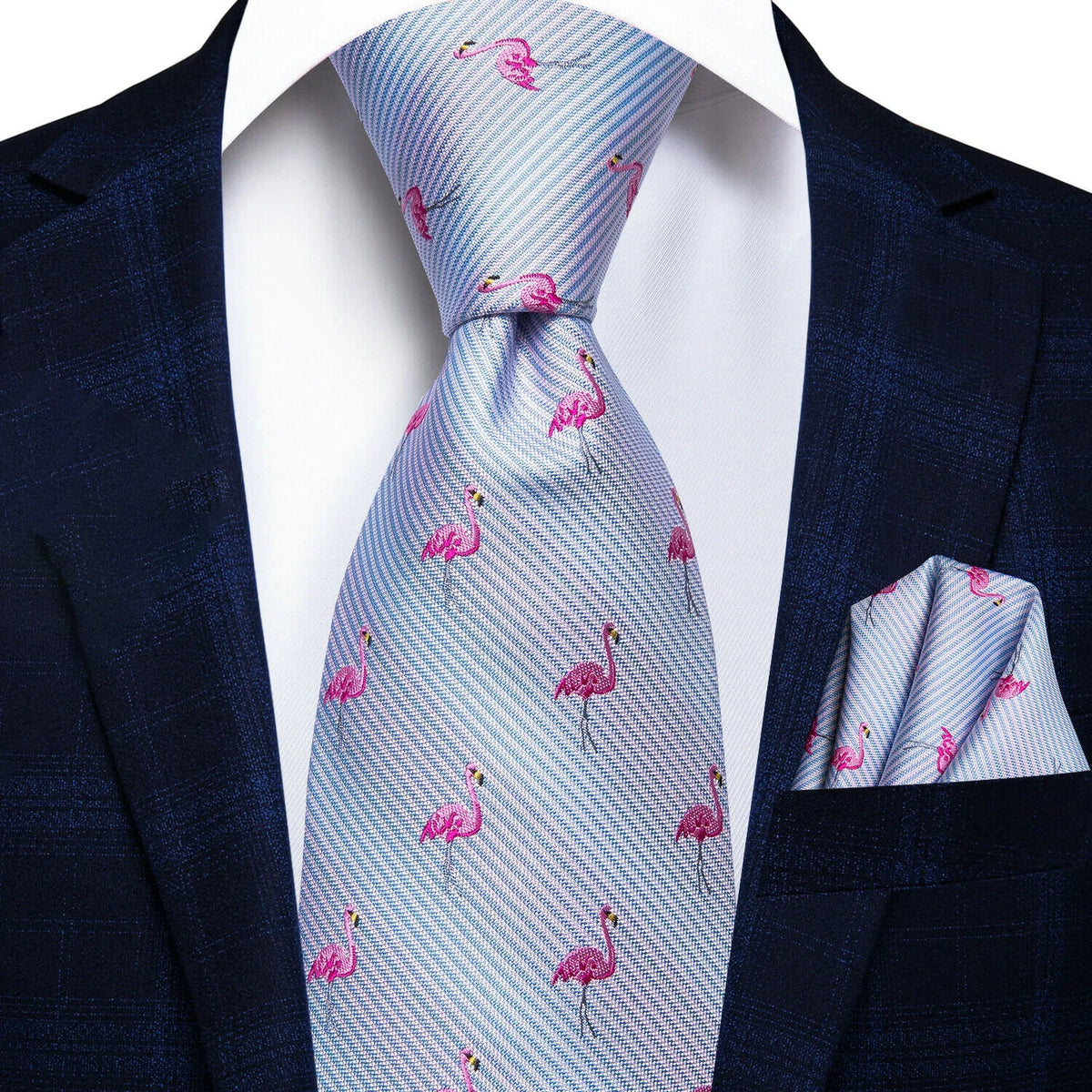 Flamingo patterned necktie for festive events, silk fabric, stylish accessory