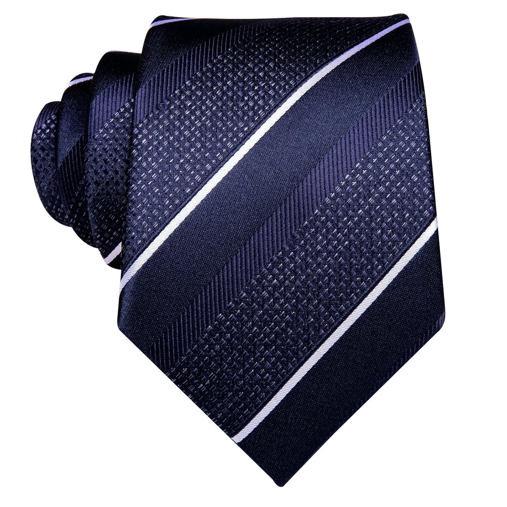Navy blue striped necktie, silk fabric, perfect for formal occasions