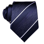 Navy blue striped necktie, silk fabric, perfect for formal occasions