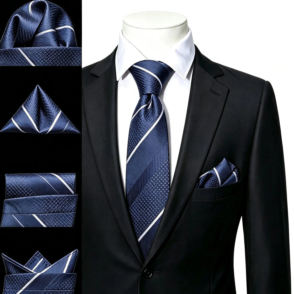 Men's blue silk necktie with fold styles, perfect for elegant occasions
