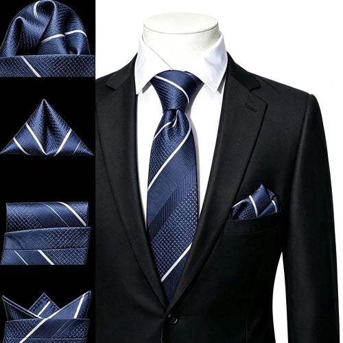 Men's blue silk necktie with fold styles, perfect for elegant occasions