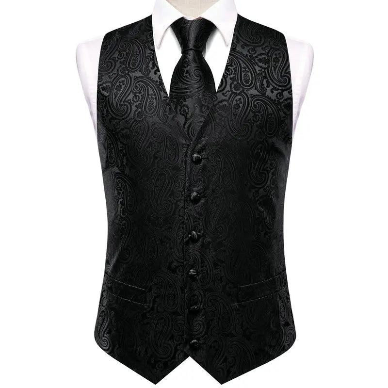 Black paisley waistcoat for mens, formal wear, elegant style