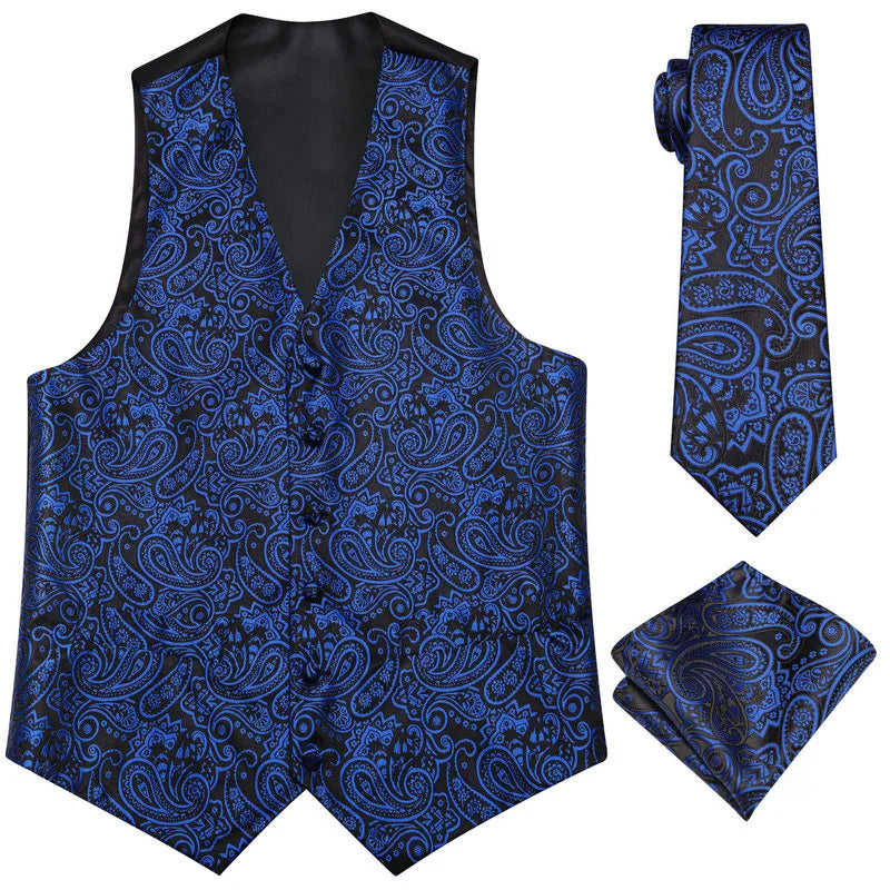 Royal blue paisley waistcoat for mens, ideal for formal occasions