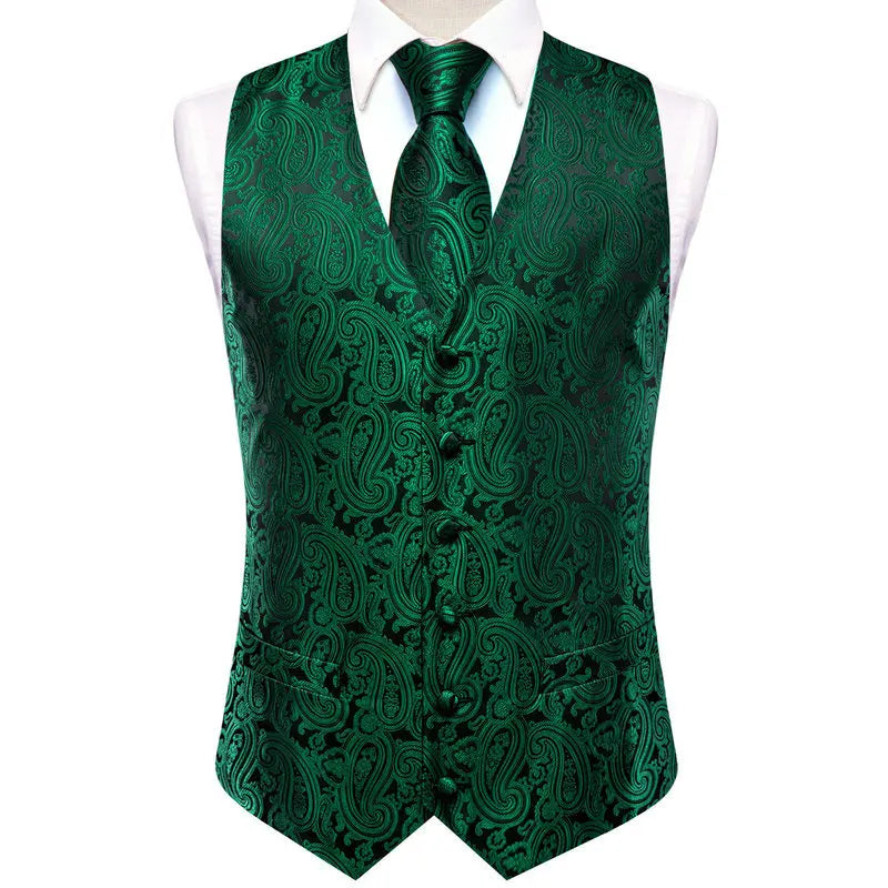Men's green paisley waistcoat for formal occasions, made of luxurious fabric
