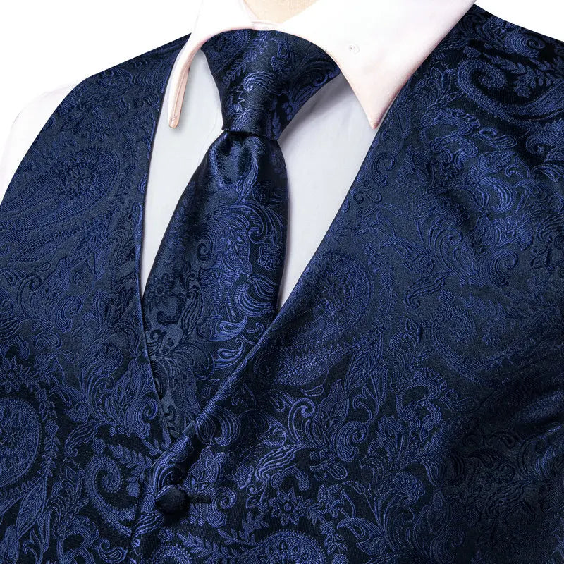 Navy blue patterned waistcoat for men, formal evening wear