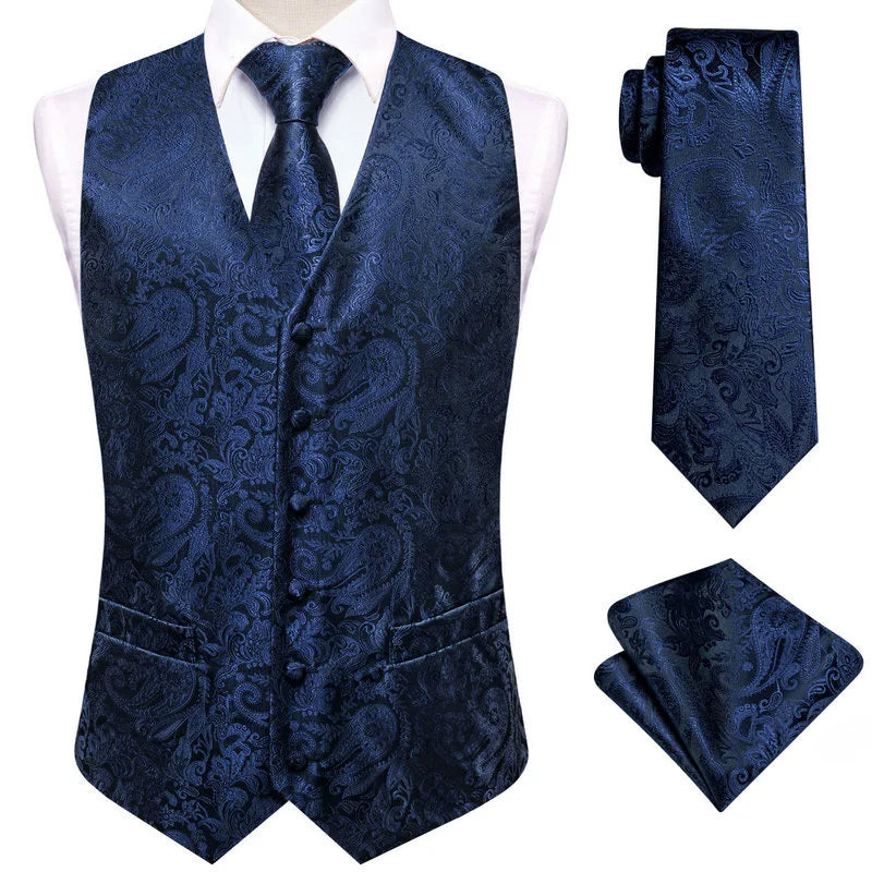 Navy jacquard waistcoat for mens, perfect for formal occasions