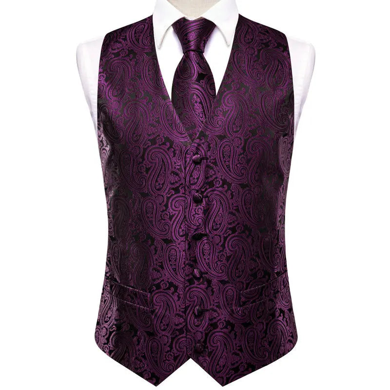 Men's purple paisley waistcoat for formal events and weddings